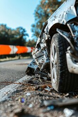 Fototapeta premium Devastating car crash accident unleashes peril on the roadway, a scene of danger and destruction