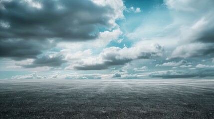 Sky Background Horizon with Dramatic Clouds and Empty Dark Asphalt Street Floor - generative ai - obrazy, fototapety, plakaty