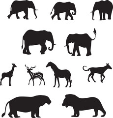 Farm Animals Black Silhouette on white background