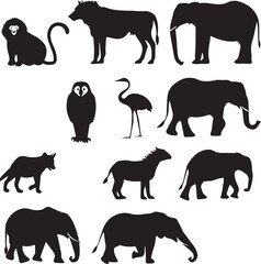 Farm Animals Black Silhouette on white background