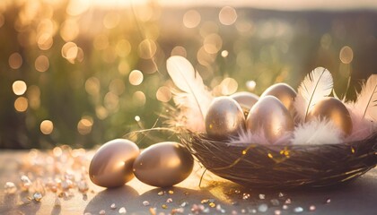 holiday bliss enchanting easter scene with eggs feathers and glitter