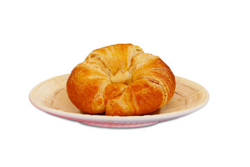  delicious tea time snack bread croissant in plate,cutout transparent background,png format 