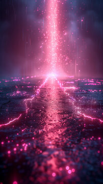 A pink and purple image of a glowing, fiery explosion. AI.