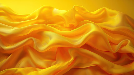 Picturesque drapery of silky yellow fabric with flowing pleats - obrazy, fototapety, plakaty