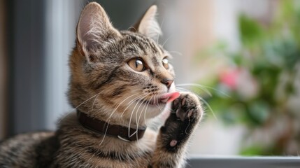Obraz premium cat licking its paw