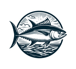 bluefin tuna hand drawn vector illustration - obrazy, fototapety, plakaty