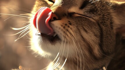 photo of a cat with a collar, licking its paw --ar 16:9 --style raw --niji 6 Job ID:...