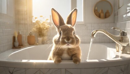 little easter bunny animal bunny having fun in the bathroom with generative