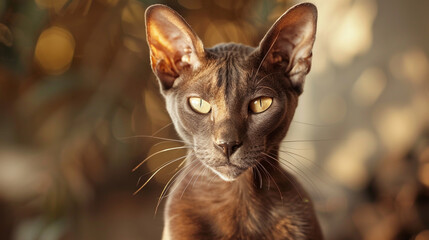 An elegant Oriental Shorthair cat with almond-shaped eyes and a sleek coat. - obrazy, fototapety, plakaty