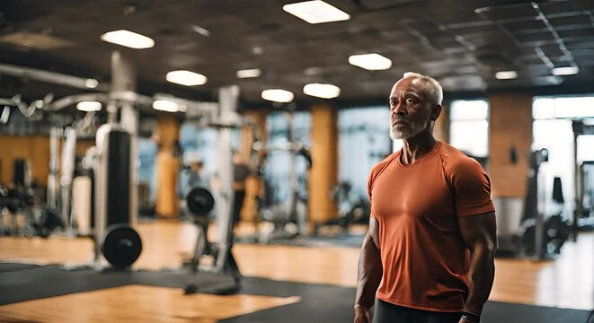 Black Senior man in the gym.	
