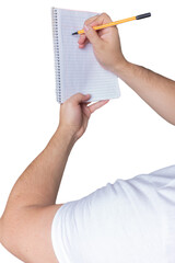 Male Hands Writing in Notebook with Pen