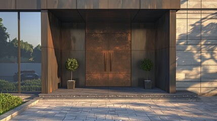 An avant-garde main door design featuring a bold color palette and unconventional materials, such as acrylic or Cor-Ten steel, creating a dramatic entranceway that captivates the eye in - obrazy, fototapety, plakaty