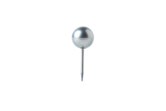 Silver Spherical Pushpin: Office Supply Sharp Point Detail
