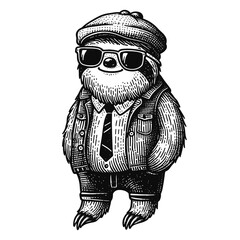cool hipster sloth sketch - obrazy, fototapety, plakaty