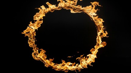 Fototapeta premium Circular flames frame on black background with brightly burning fire in circular shape
