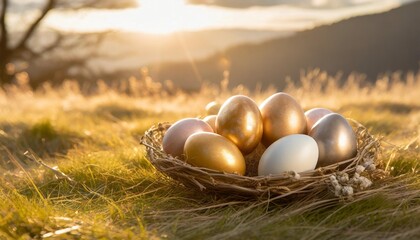 easter eggs on grass easter background easter holiday