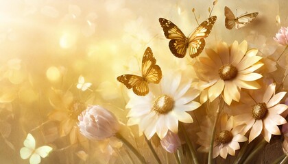 spring abstract background with 3d elements easter background spring flowers and butterflies paper composition