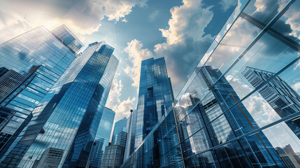 Fototapeta na wymiar Urban Landscape with Reflections in Glass Skyscrapers