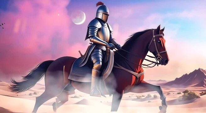 Roman warrior with horse. Seamless looping time-lapse 4k video animation background