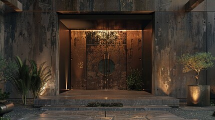 An innovative main door design with a pivoting mechanism, creating a striking focal point that...