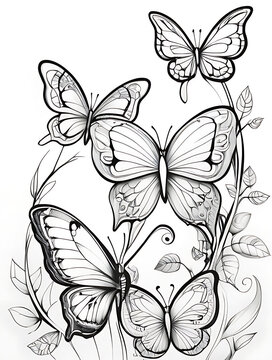 Butterflies white background Smoothly outline coloring page ai generated