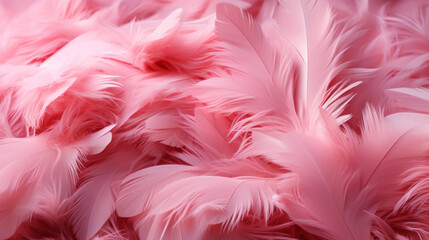 Close up of light pink luxurious feather background with copying spaces. Generative AI - obrazy, fototapety, plakaty