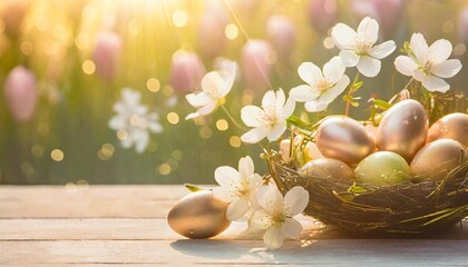 happy easter banner background easter eggs with flowers