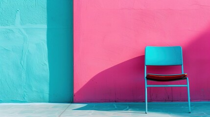 Stylish Turquoise Chair Against Vibrant Pink and Blue Wall Background
