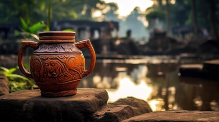 The stone jug produces very fresh warm water. The jug is in the "Guci" of Tegal city.
