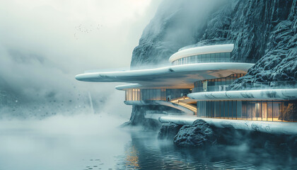 futuristic architecture in a science fiction landscape - obrazy, fototapety, plakaty