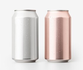 Two Cans, White Background, Silver Gray Style, Water Droplets Reflect Refreshment, Text Space