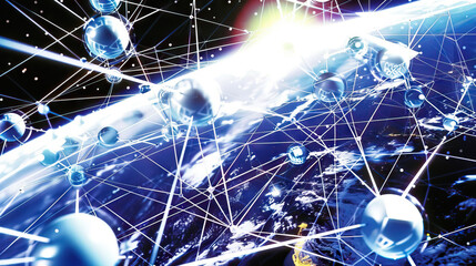 Cobalt Connection: Global Network of Digital Communications, Represented by Blue Tones of Connectivity and Technology - obrazy, fototapety, plakaty
