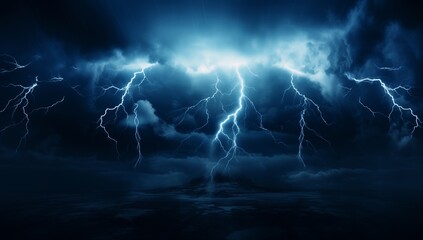 Black Sky with Blue Lightning, Beach at Night, Sci-Fi Illustrations, Nature's Mystery Highlighted - Powered by Adobe