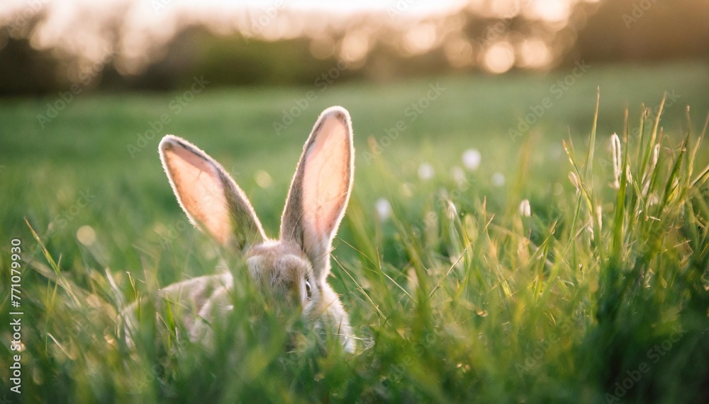 Poster easter bunny ears hidden between green grass and green background hasenohren - Posters