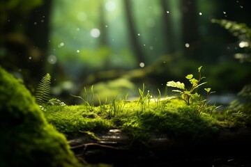 Fototapeta na wymiar Moss Near Grass and Sunlight, Natural Scene with Simple Beauty and Serene Atmosphere