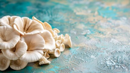 Obraz na płótnie Canvas Maitake mushroom, grifola frondosa, on gentle pastel colored background for a serene visual appeal