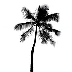 Fototapeta na wymiar Palm tree silhouette isolated on white background, professional photography, png 