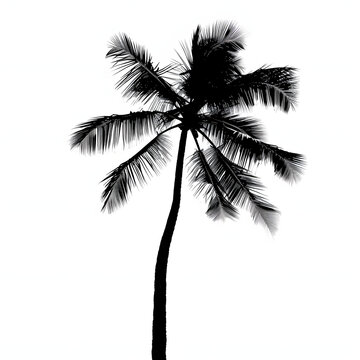 Palm tree silhouette isolated on white background, professional photography, png
