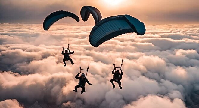 Parachutists in the air.