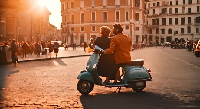 Couple on a motorcycle in Rome.