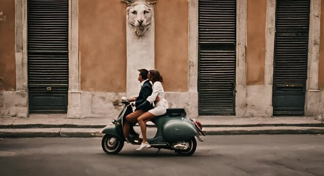 Couple on a motorcycle in Rome.
