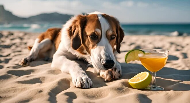 Dog drinking a cocktail.