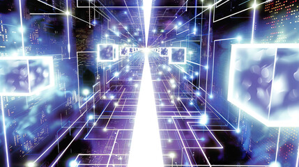 Obraz premium Luminous Labyrinth: Abstract Maze of Glowing Lines and Illuminated Pathways, Inviting Viewers to Navigate Through a World of Light and Shadow