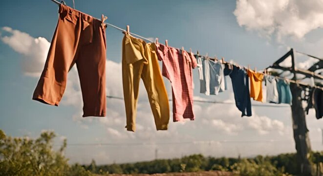 Clothes hanging drying in the sun.