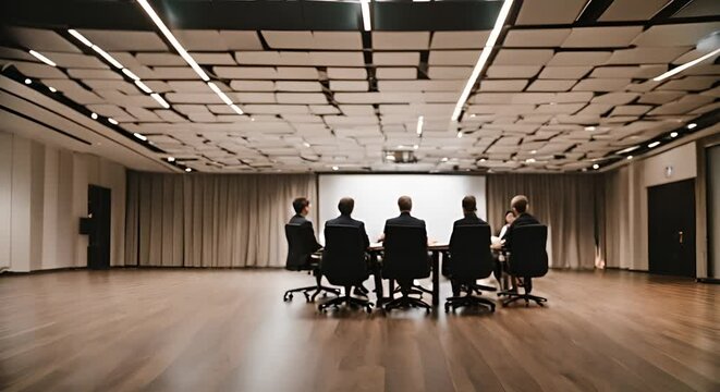 People at a meeting in a meeting room.