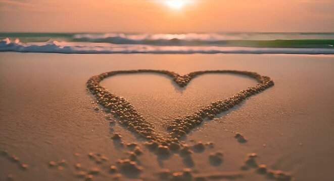 Heart drawn in the sand on the beach.