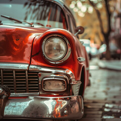 Fototapeta premium Vintage Red Classic Car on a City Street