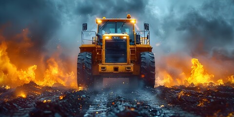 Extreme Construction Vehicle Race: Machines Pushed to the Limit in High-Speed Challenges. Concept Construction Vehicle Race, Extreme Challenges, High-Speed Action, Adrenaline Rush, Pushing Limits - obrazy, fototapety, plakaty