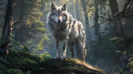 Portrait of grey wolf animal wildlife in the forest. AI generated image
