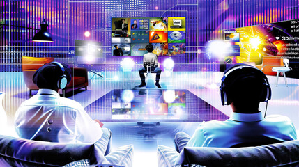 Livestreaming Professional: Streamer Hosting a Live Broadcast with Engaged Audience, Demonstrating the Future of Interactive Media and Online Entertainment